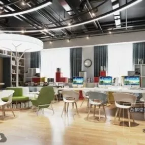 Modern School Library Interior Scene 3d model