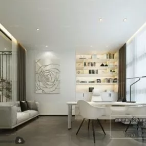White Reception Room Interior Scene 3d model