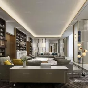 Modern Home Living Room Interior Scene 3d model