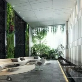 Green Hotel Lounge Reception Interior Scene 3d model