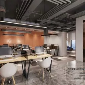 Modern Style Office Work Room Interior Scene 3d model