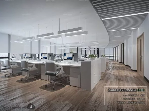 Open Office Space With Cabinet 3d model