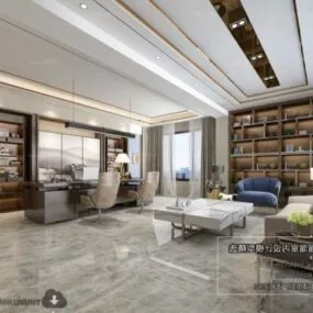 Home Office Living Room Interior Scene 3d model