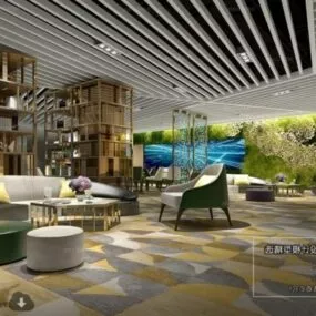 Green Wall Decor Company Space Interior Scene 3d model
