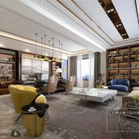 Manager Workspace With Living Room Interior Scene 3d model