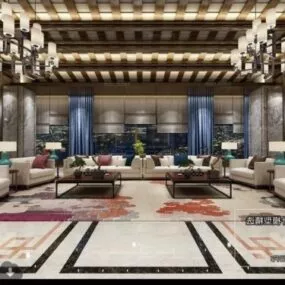 Hotel Large Hall Interior Scene 3d model