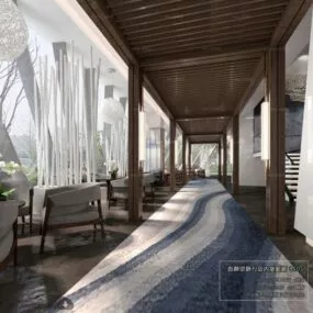 Restaurant Courtyard Interior Scene 3d model