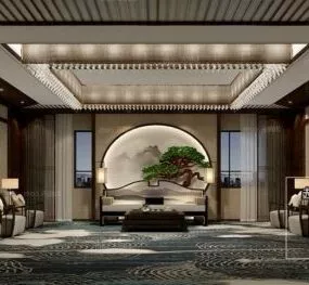 Chinese President Meeting Room Interior Scene 3d model