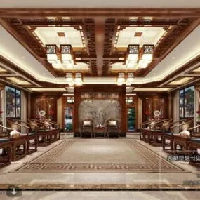 Chinese Furniture Meeting Room Interior Scene 3d model