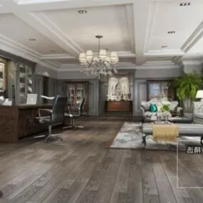 European Workspace Living Room Interior Scene 3d model