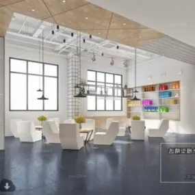 White Office Workspace Interior Scene 3d model
