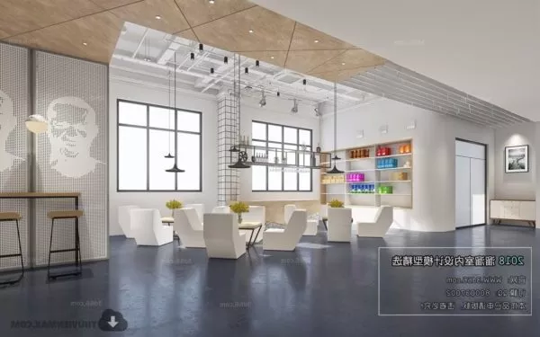 Open Office Space With Cabinet 3d model