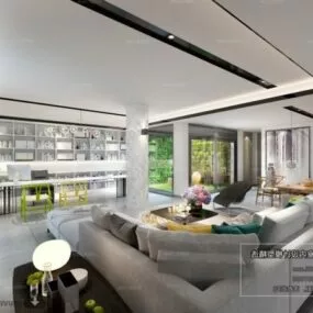 White Home Office Workspace Interior Scene 3d model