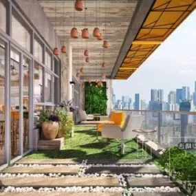 Office Balcony Design Interior Scene 3d model