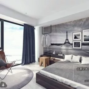 Modern Hotel Room Interior Scene 3d model