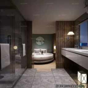 Modern Round Bed Bedroom Interior Scene 3d model