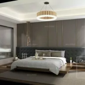 Modern Bedroom With Large Windows Interior Scene 3d model