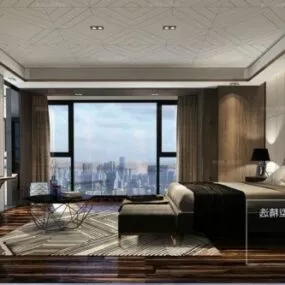 Hotel Double Bed Bedroom Interior Scene 3d model