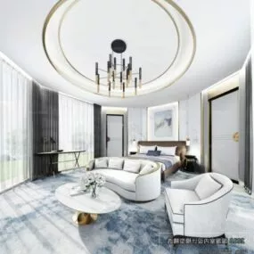 Modern Round Hotel Room Interior Scene 3d model