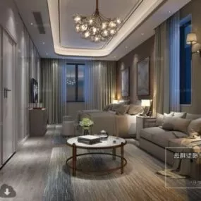 Twin Bed Hotel Room Interior Scene 3d model
