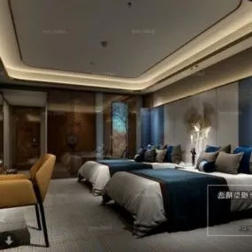 Hotel Twin Bed Bedroom Interior Scene 3d model