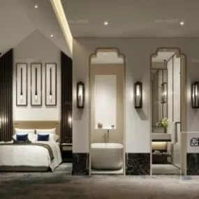 Elegant Design Hotel Bedroom Interior Scene 3d model