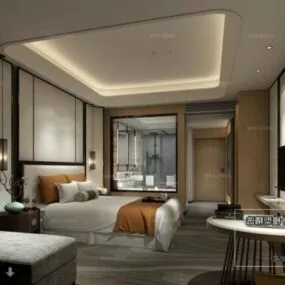 Modern Bedroom Glass Bathroom Interior Scene 3d model