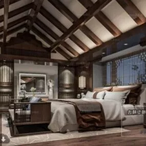 Loft Bedroom Interior Scene 3d model