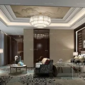 Vintage Style Chinese Bedroom Interior Scene 3d model