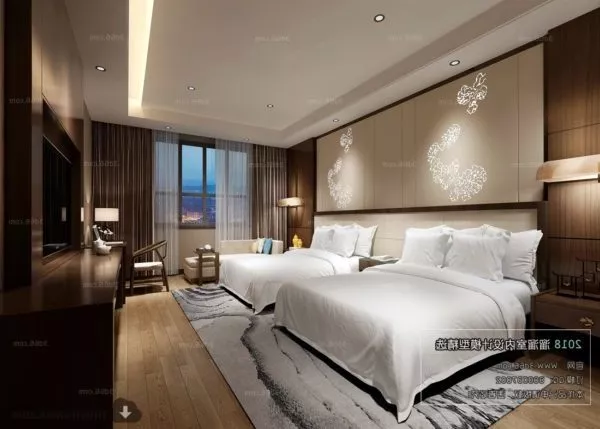 Hotel Hall Lobby With High Ceiling Interior 3d model