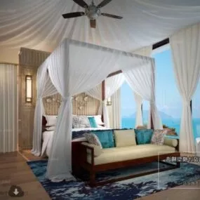 Beach View Bedroom Interior Scene 3d model