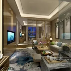 Modern Hotel Studio Bedroom Interior Scene 3d model