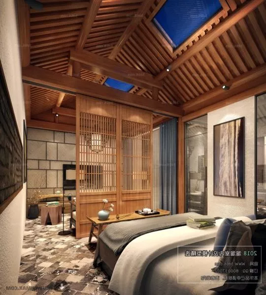 Log Ceiling Bedroom Interior Scene 3d model Log Ceiling Bedroom Interior Scene 3d model