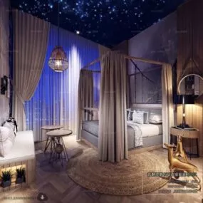 Poster Bed Bedroom Interior Scene 3d model