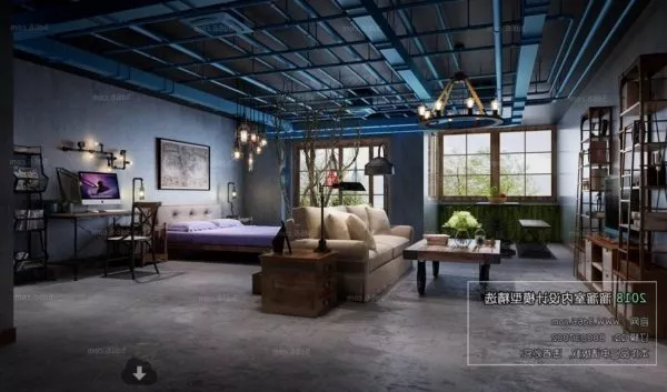 Industrial Open Space Apartment Interior Scene 3d model Industrial Open Space Apartment Interior Scene 3d model