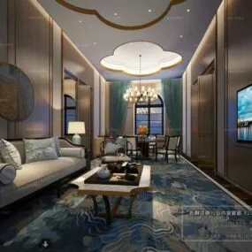 Postmodern Style Living Room Interior Scene 3d model