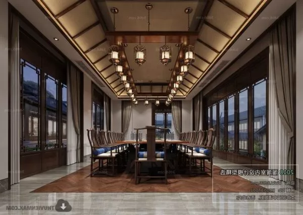 Luxury Chinese Villa Dinning Room Interior Scene 3d model Luxury Chinese Villa Dinning Room Interior Scene 3d model