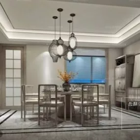 White Dinning Room Modern Design Interior Scene 3d model