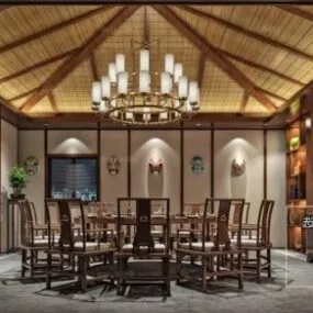 Antique Chinese Dinning Space Design Interior Scene 3d model