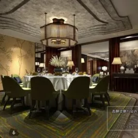 Classic Dinning Restaurant Interior Scene 3d model