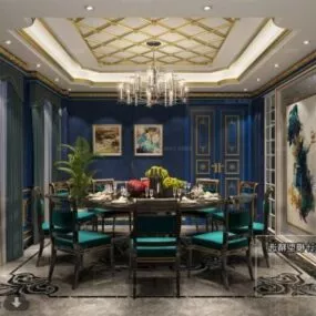 Blue Dinning Space Interior Scene 3d model