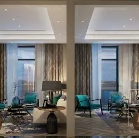 Apartment House Living Room Interior Scene 3d model