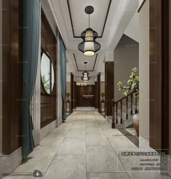 Hotel Lobby With Open Space On Ceiling 3d model