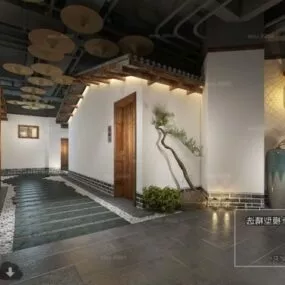 Hotel Classic Chinese Style With Lobby Interior Scene 3d model