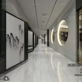 Modern Hotel Lobby Marble Style Interior Scene 3d model