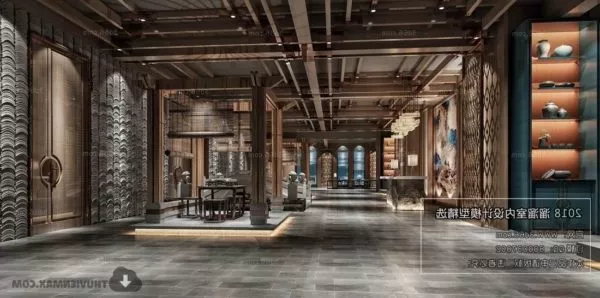 Wooden Asian Style Showroom Hall Space Interior Scene 3d model Wooden Asian Style Showroom Hall Space Interior Scene 3d model