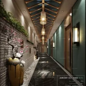 Modern Style Home Stay Lobby Interior Scene 3d model
