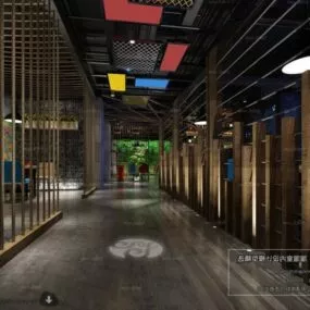 Industrial Style Lobby Of Commercial Space Interior Scene 3d model