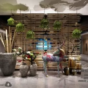 Mix Style Building Lounge Space Interior Scene 3d model