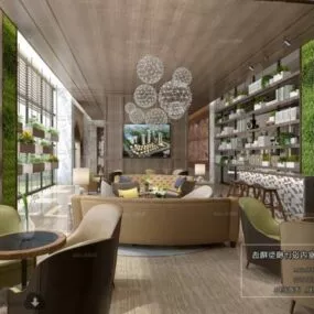Modern Design Hotel Lounge Space Interior Scene 3d model